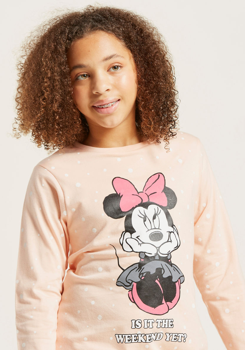 Disney Minnie Mouse Print Round Neck Night Dress with Long Sleeves-Nightwear-image-2