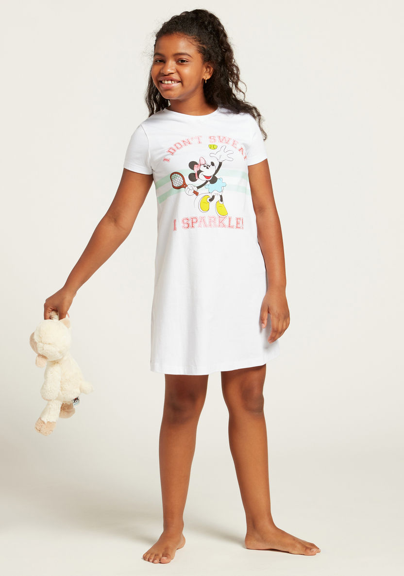 Disney Minnie Mouse Graphic Print Sleep Dress with Short Sleeves-Nightwear-image-0