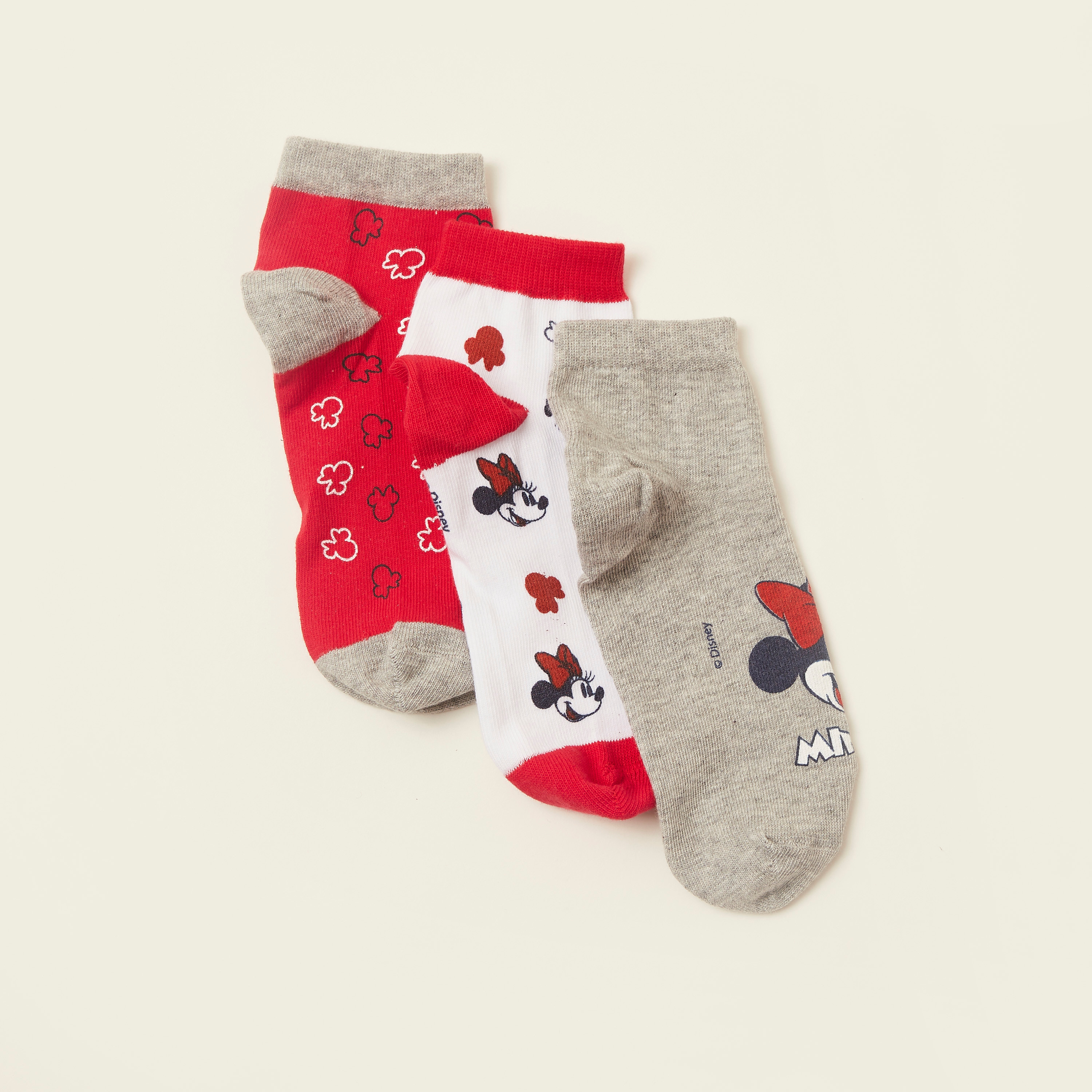 Disney Mickey Mouse Print Ankle Length Socks - Set of 3-girls-clothing-multipacks-image-2