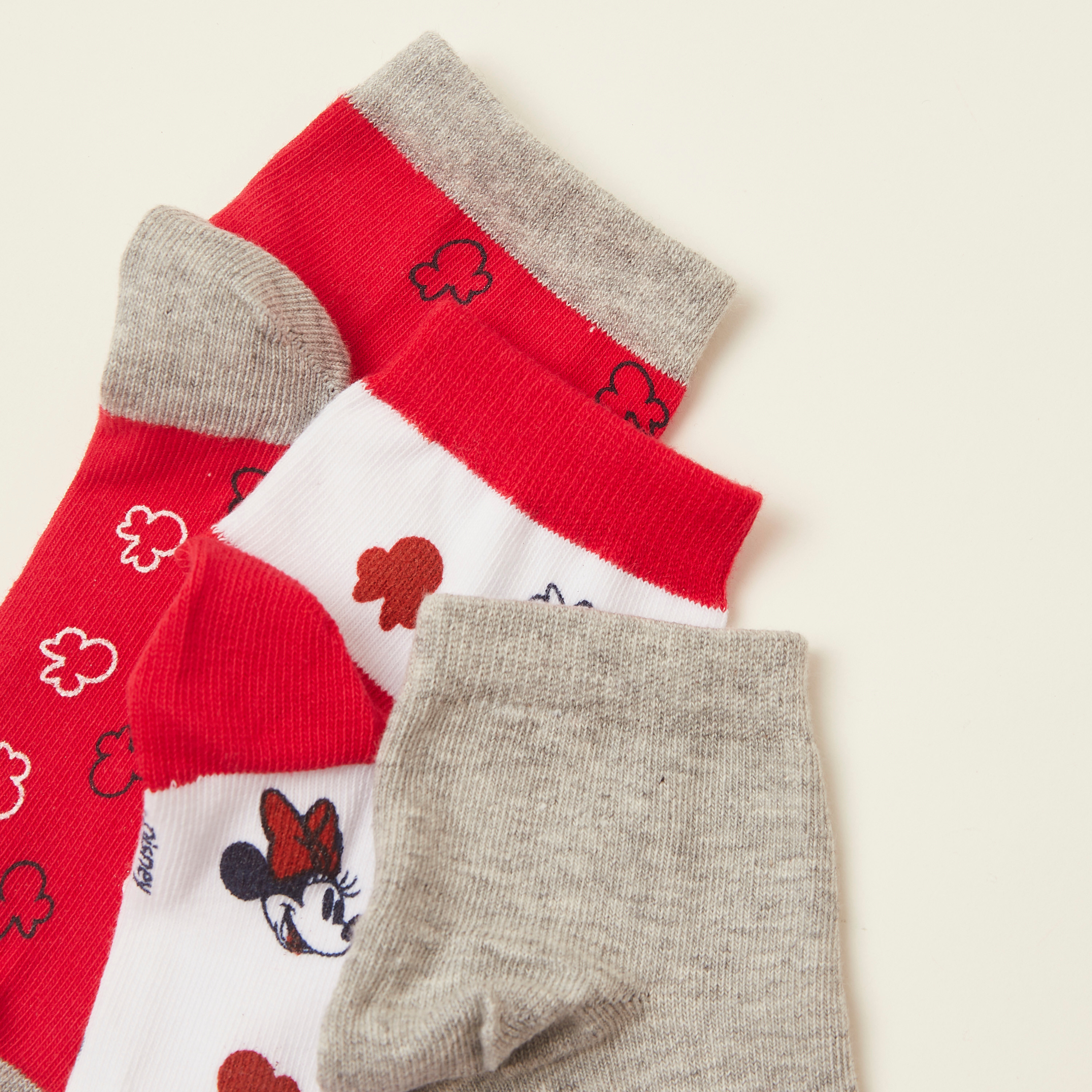 Disney Mickey Mouse Print Ankle Length Socks - Set of 3-girls-clothing-multipacks-image-3