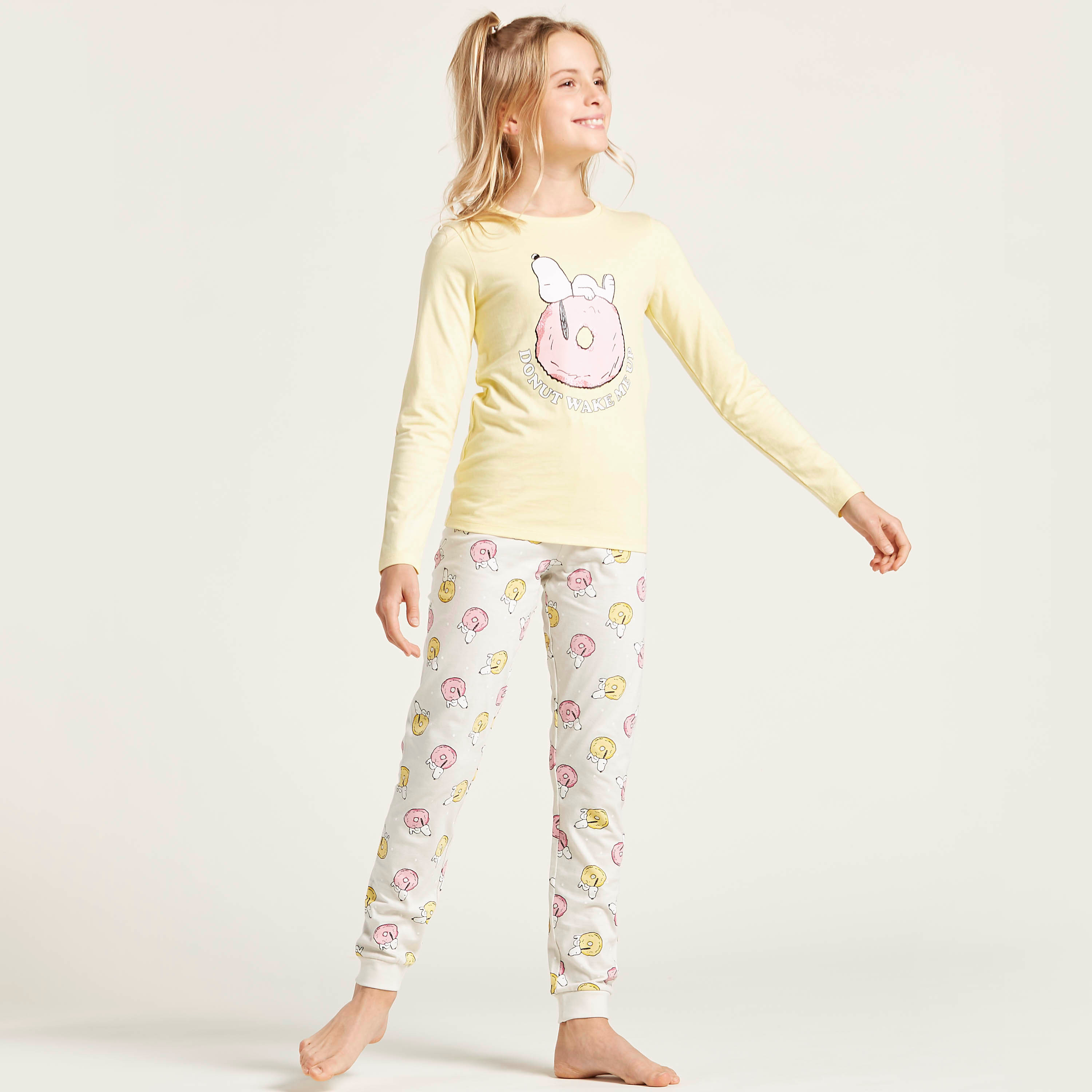 Snoopy Graphic Print T-shirt and Pyjama Set-girls-clothing-nightwear-image-2
