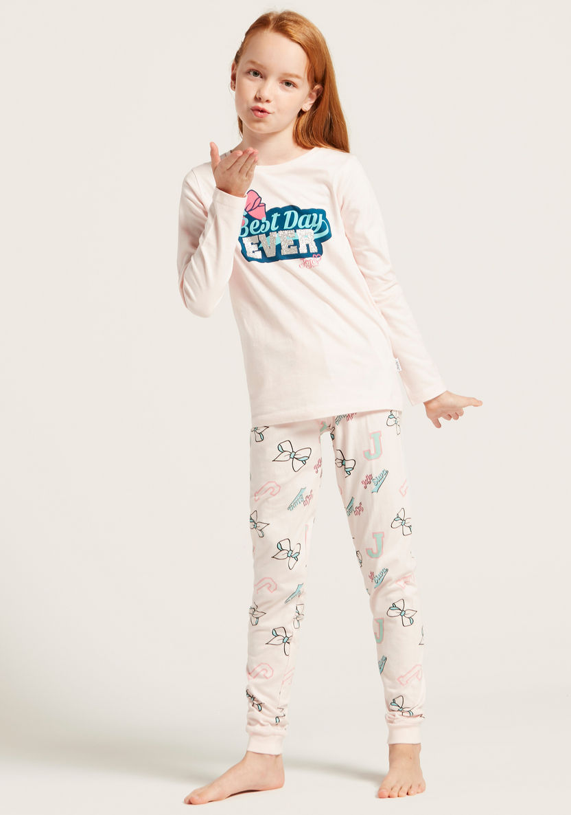Graphic Print Round Neck T-shirt and Full-Length Pyjama Set-Nightwear-image-1