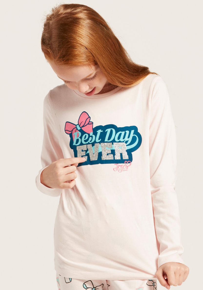 Graphic Print Round Neck T-shirt and Full-Length Pyjama Set-Nightwear-image-2
