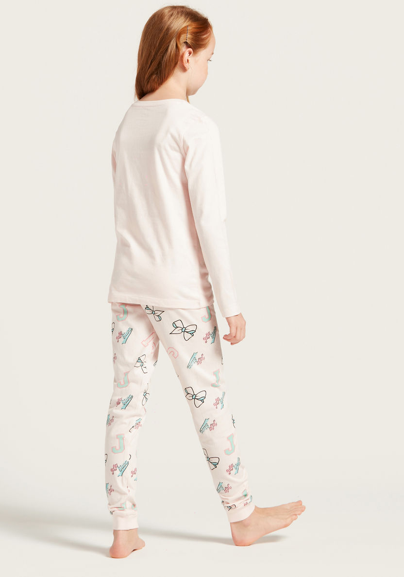 Graphic Print Round Neck T-shirt and Full-Length Pyjama Set-Nightwear-image-3