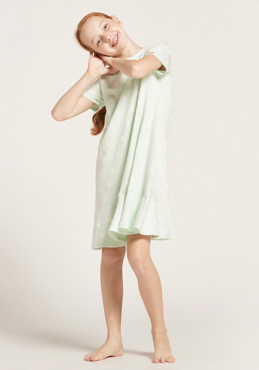 Love Earth Polka Dot Print Organic Night Dress with Short Sleeves-Nightwear-image-0
