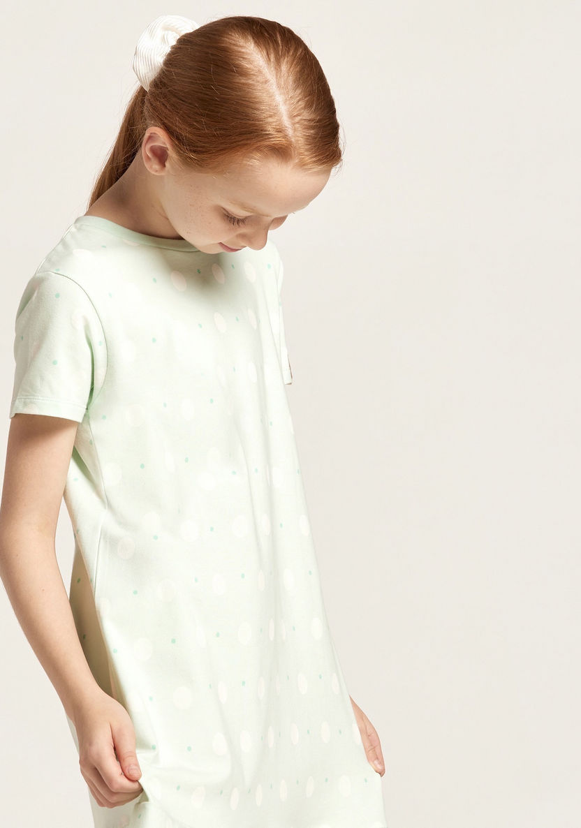 Love Earth Polka Dot Print Organic Night Dress with Short Sleeves-Nightwear-image-1