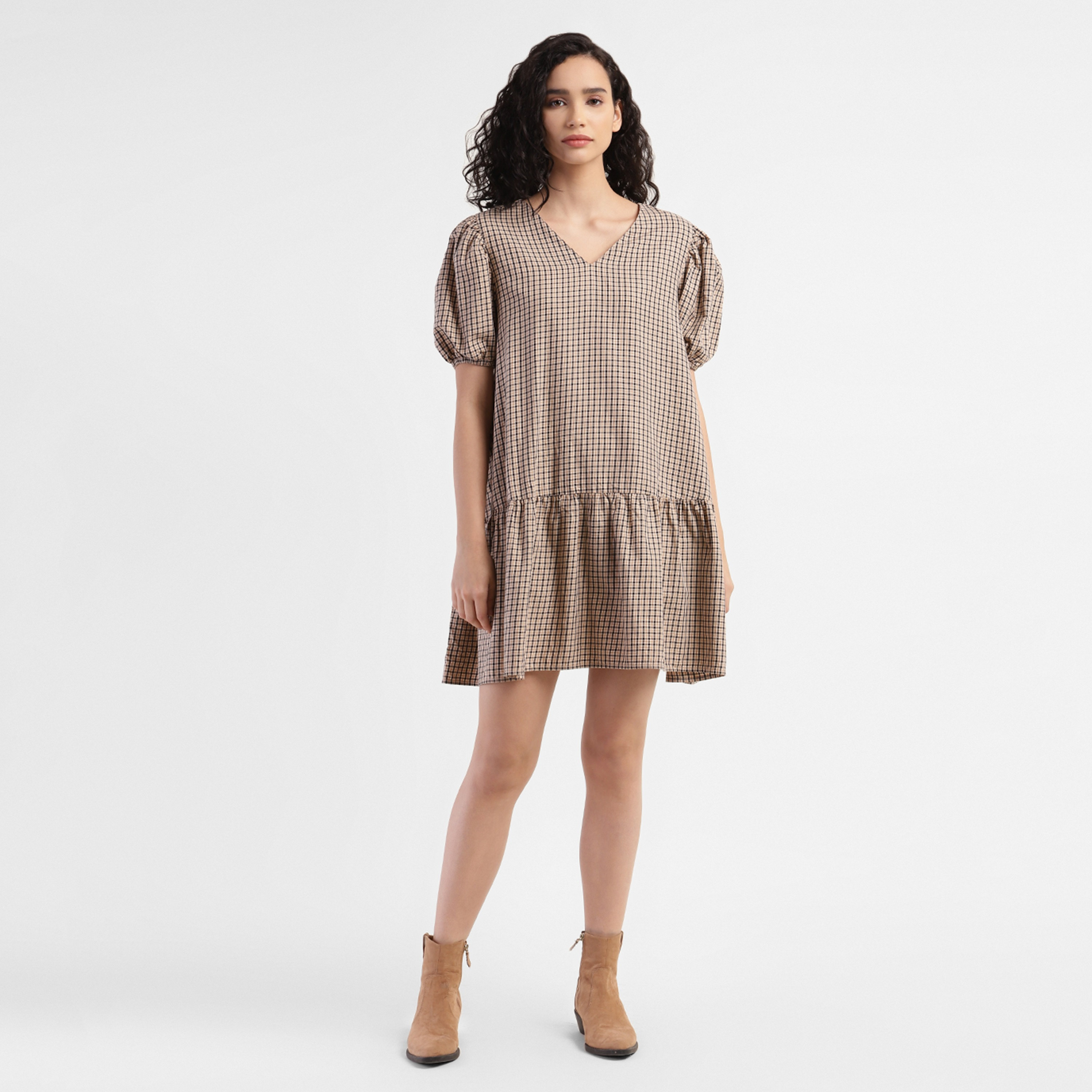 Levi's Checked V-Neck A-Line Mini Dress-women-clothing-dresses-image-2