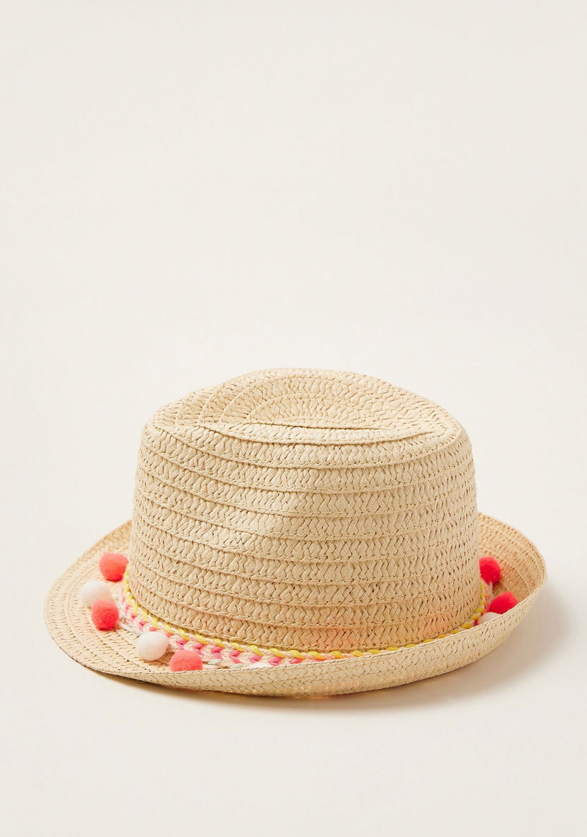 Juniors Textured Round Hat with Pom-Pom Detail-Caps-image-3