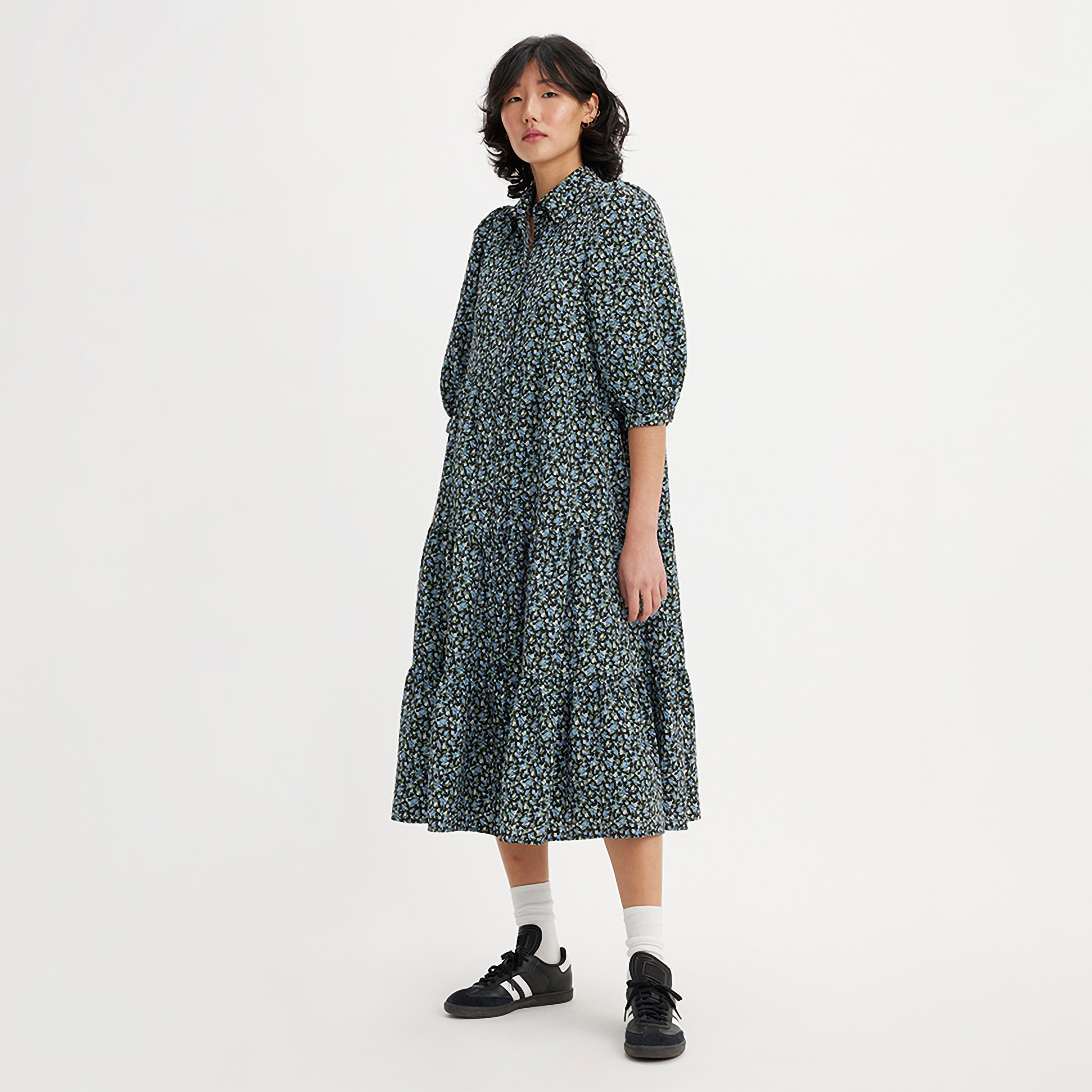 Levi's Printed Shirt Collar Tiered Midi Dress-women-clothing-dresses-image-1