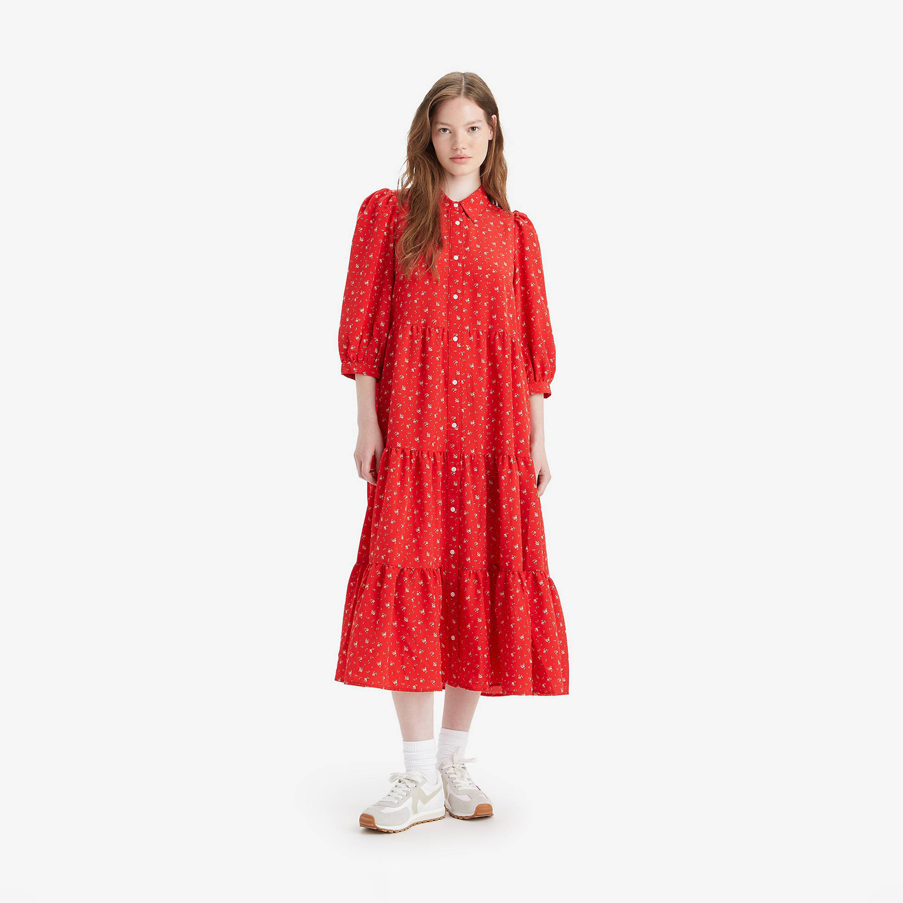 ليفايز - فستان قميص متوسط الطول مورد-women-clothing-dresses-image-1