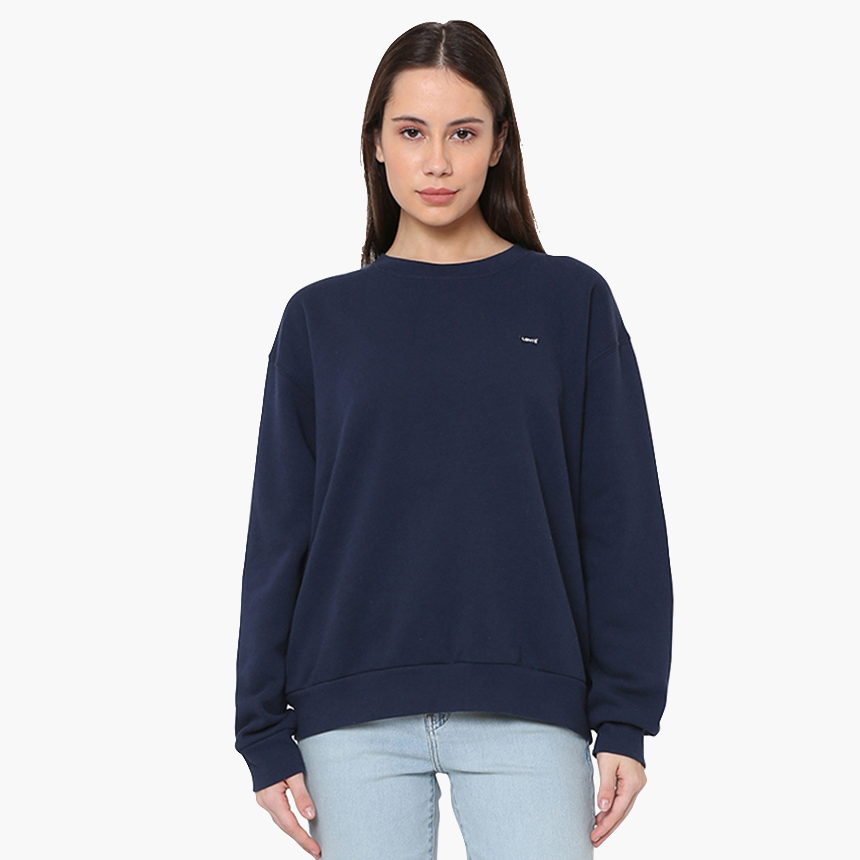 سويت شيرت حريمي بياقة دائرية وأكمام طويلة، سادة من ليفايس-women-winterwear-hoodiesandsweatshirts-sweatshirts-image-1