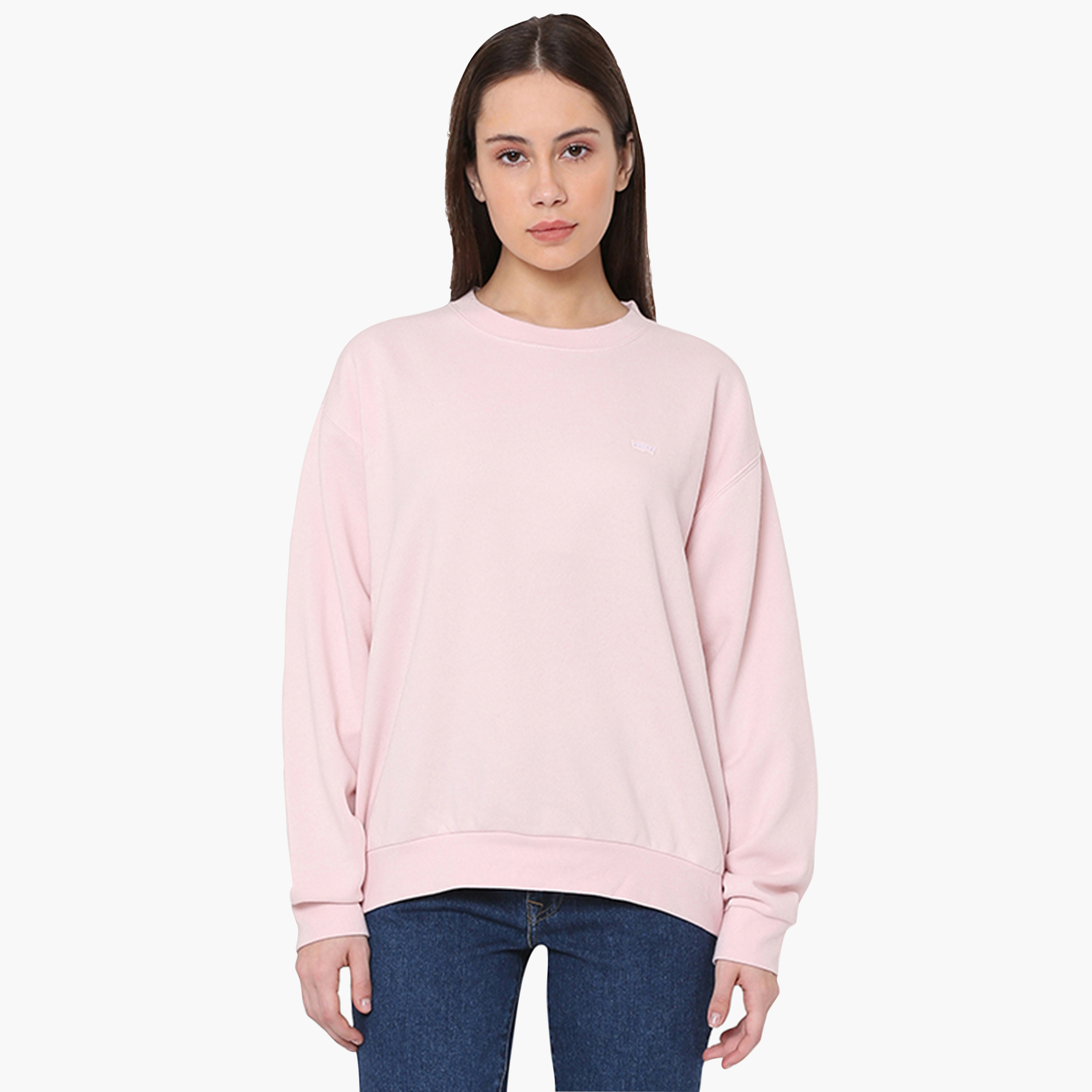 سويت شيرت حريمي بياقة دائرية وأكمام طويلة، سادة من ليفايس-women-winterwear-hoodiesandsweatshirts-sweatshirts-image-3