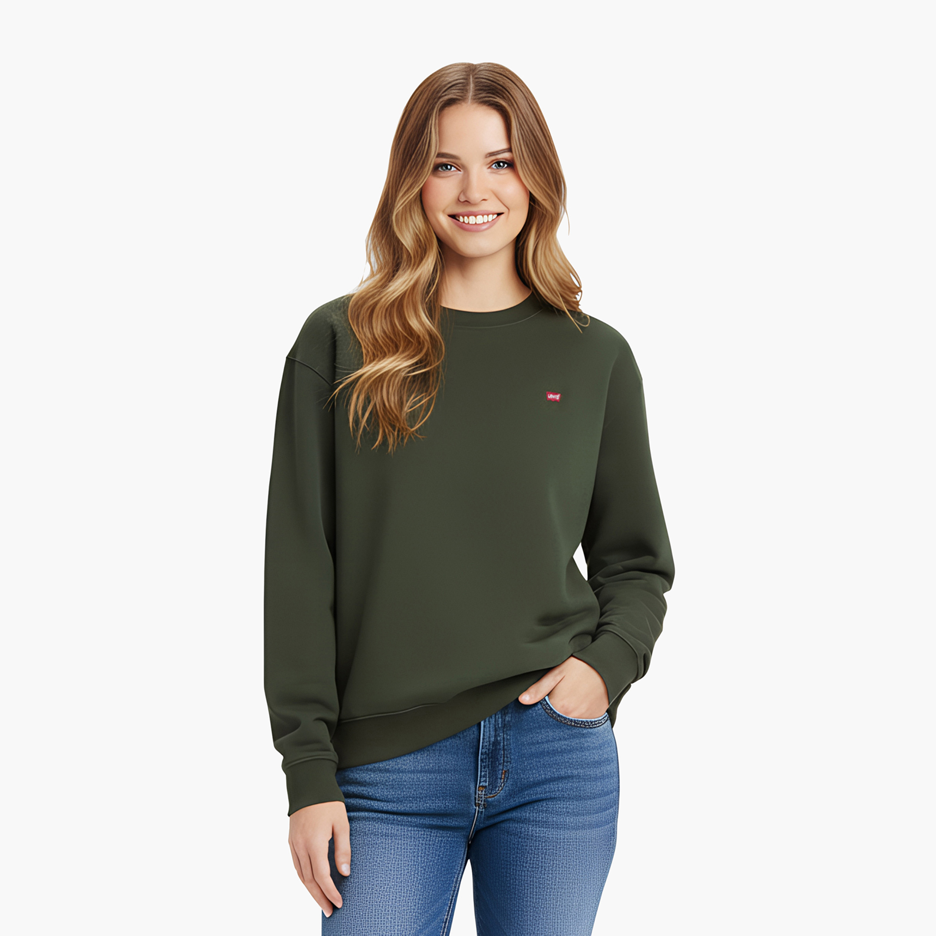 سويت شيرت حريمي بياقة دائرية وأكمام طويلة، سادة من ليفايس-women-winterwear-hoodiesandsweatshirts-sweatshirts-image-6