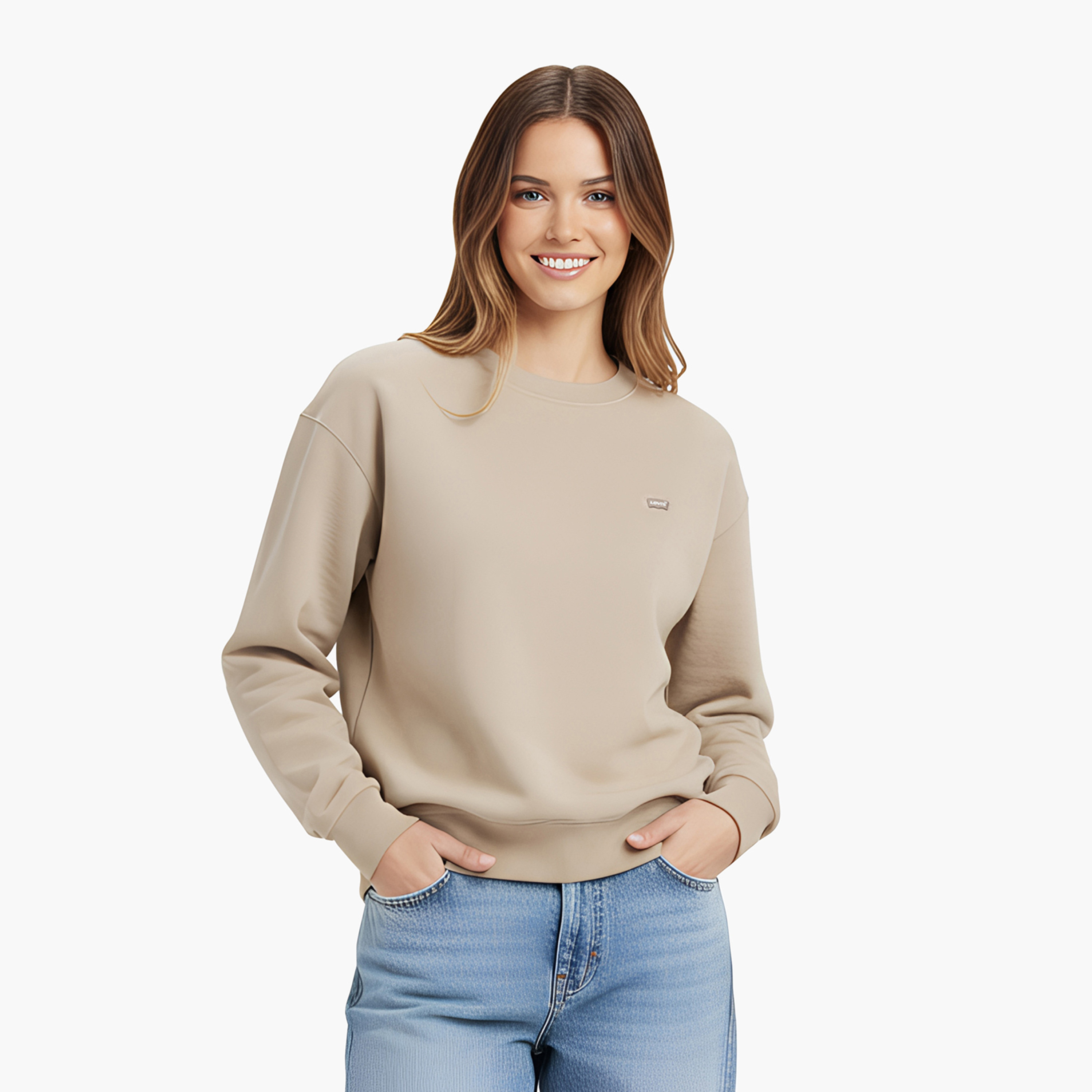 سويت شيرت حريمي بياقة دائرية وأكمام طويلة، سادة من ليفايس-women-winterwear-hoodiesandsweatshirts-sweatshirts-image-9