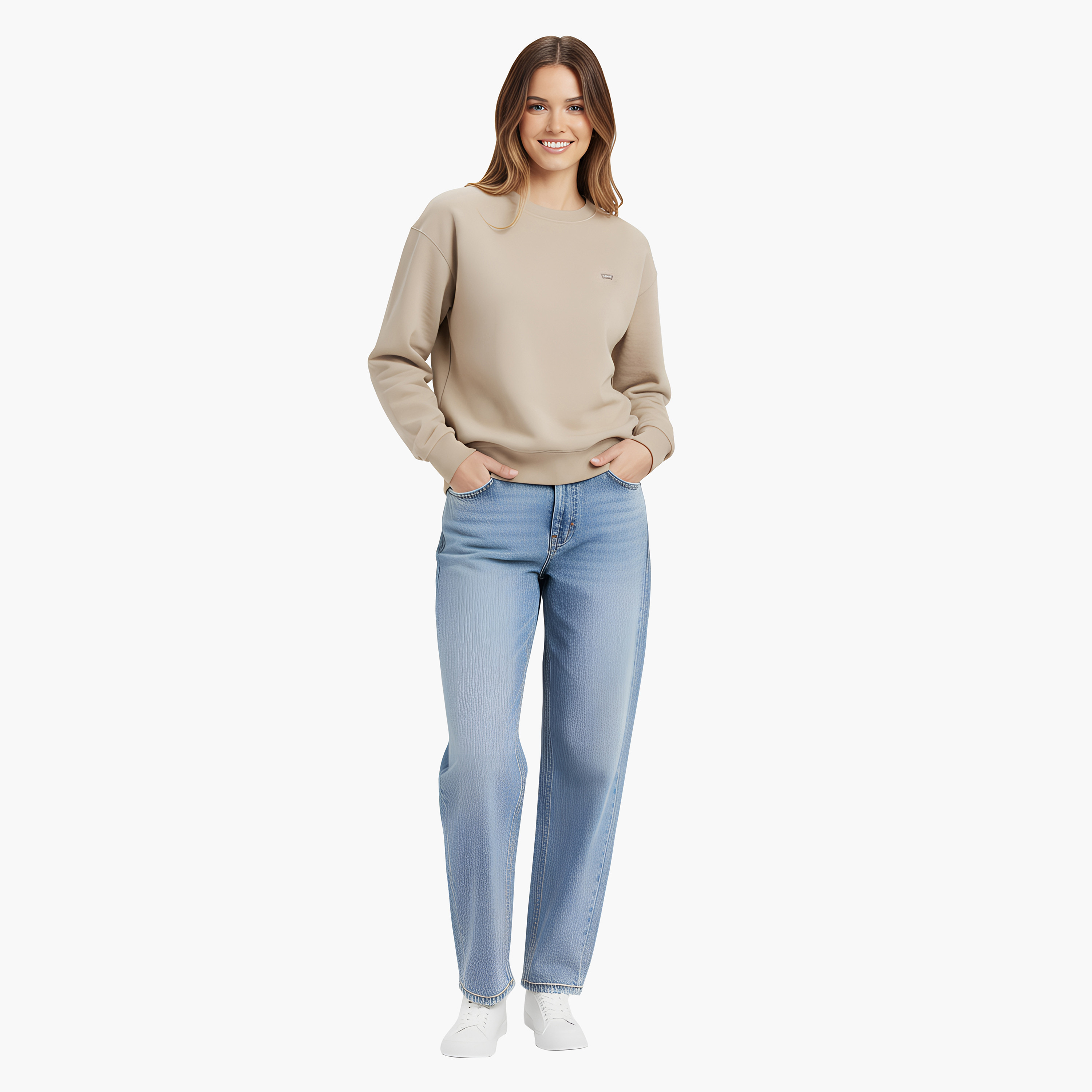سويت شيرت حريمي بياقة دائرية وأكمام طويلة، سادة من ليفايس-women-winterwear-hoodiesandsweatshirts-sweatshirts-image-10