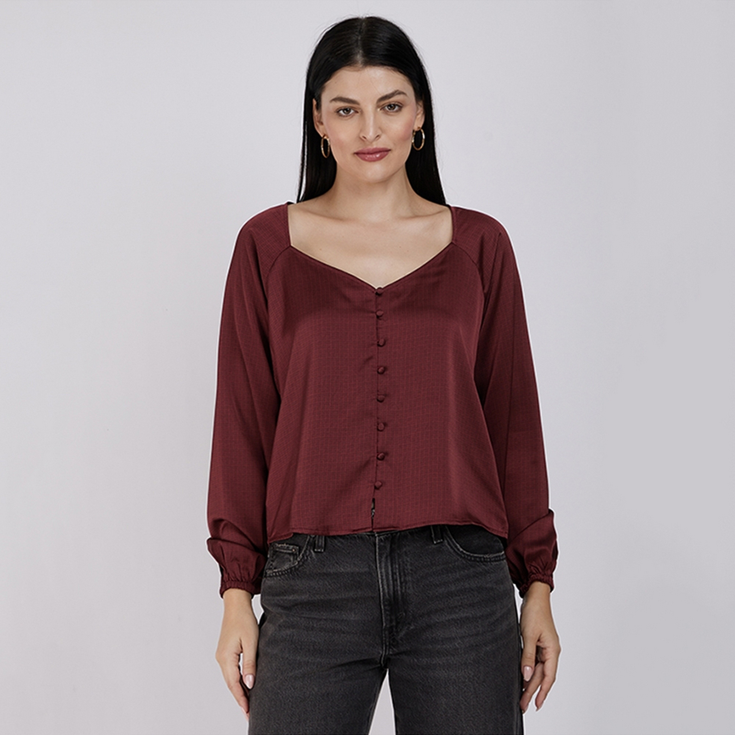 بلوزة بياقة سويتهارت هندسية وأكمام منفوخة من ليفايس-women-clothing-shirtsandblouses-blouses-image-1
