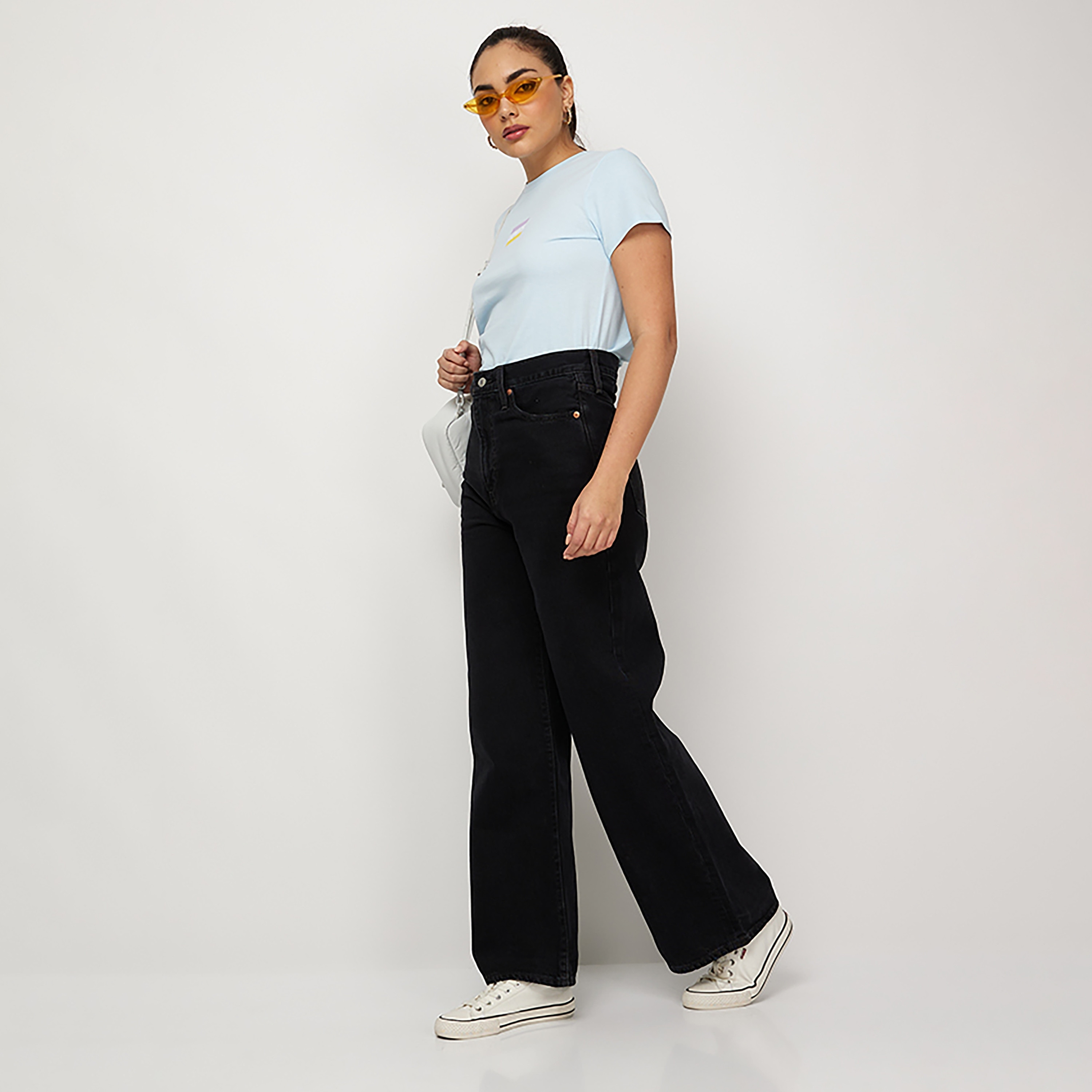 Levi's H223 Wide Leg Fit Black Plain Women's Jeans-women-clothing-bottoms-jeans-image-2