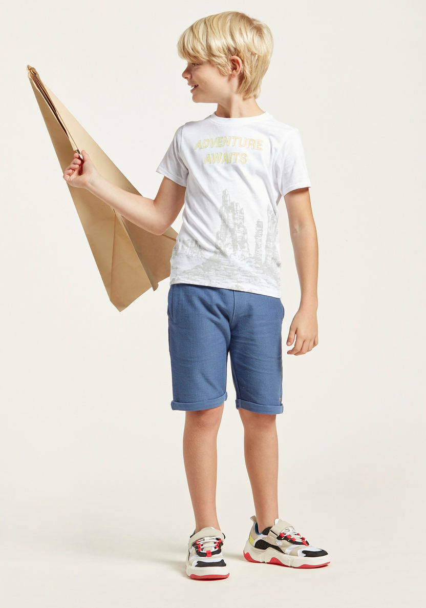 Juniors Printed Round Neck T-shirt with Short Sleeves-T Shirts-image-1