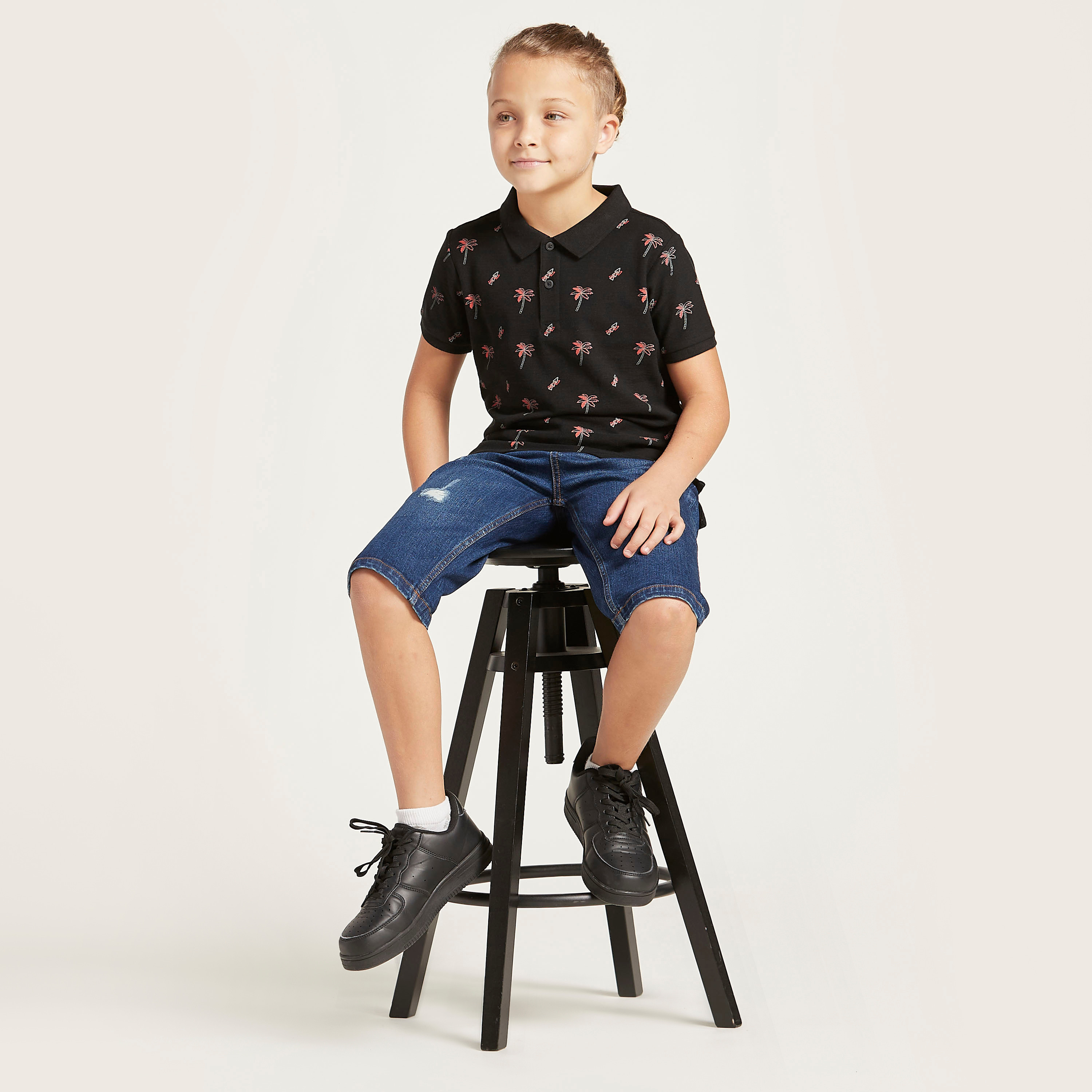 Juniors Printed Polo T-shirt with Short Sleeves-boys-clothing-tshirtsandpolos-image-1
