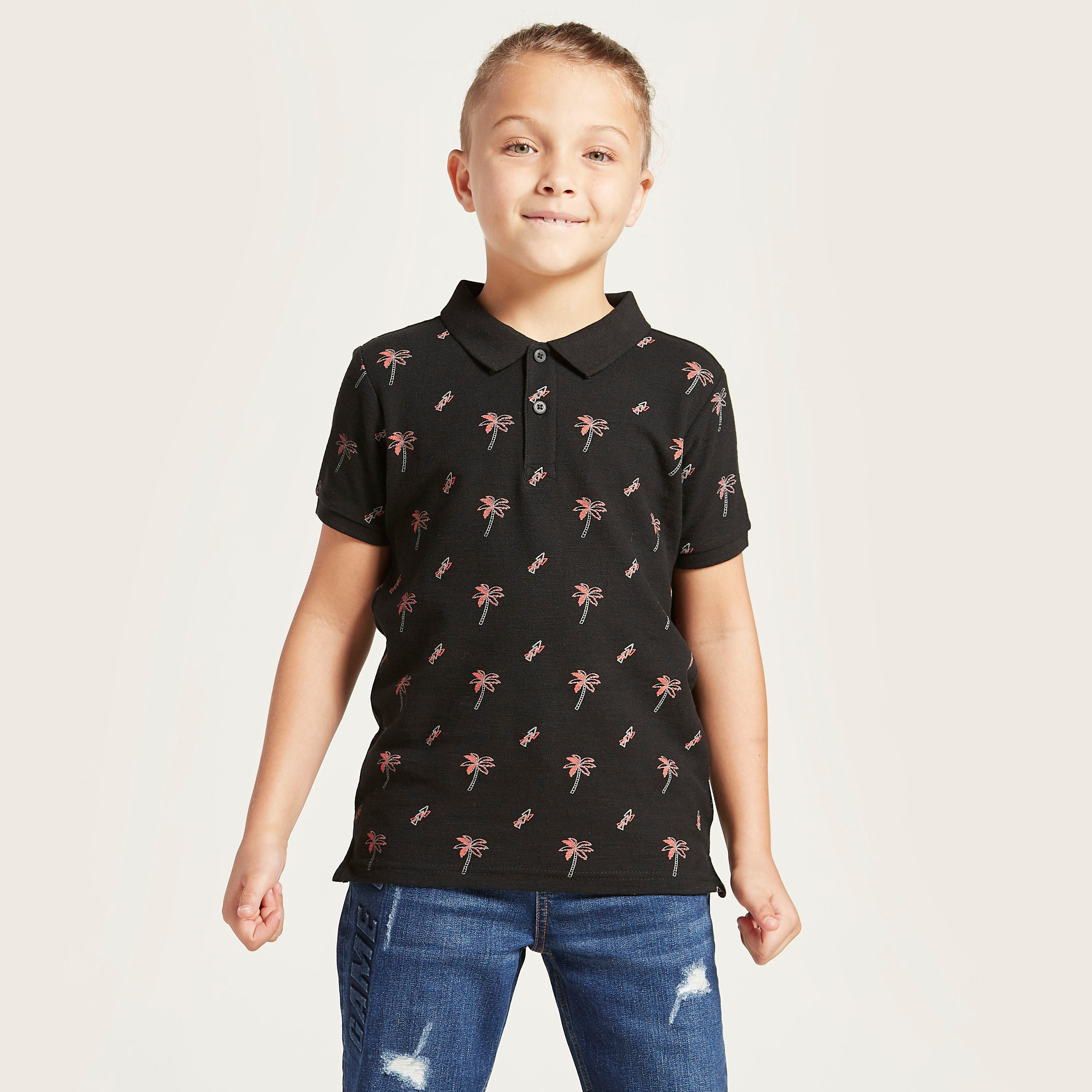Juniors Printed Polo T-shirt with Short Sleeves-boys-clothing-tshirtsandpolos-image-2