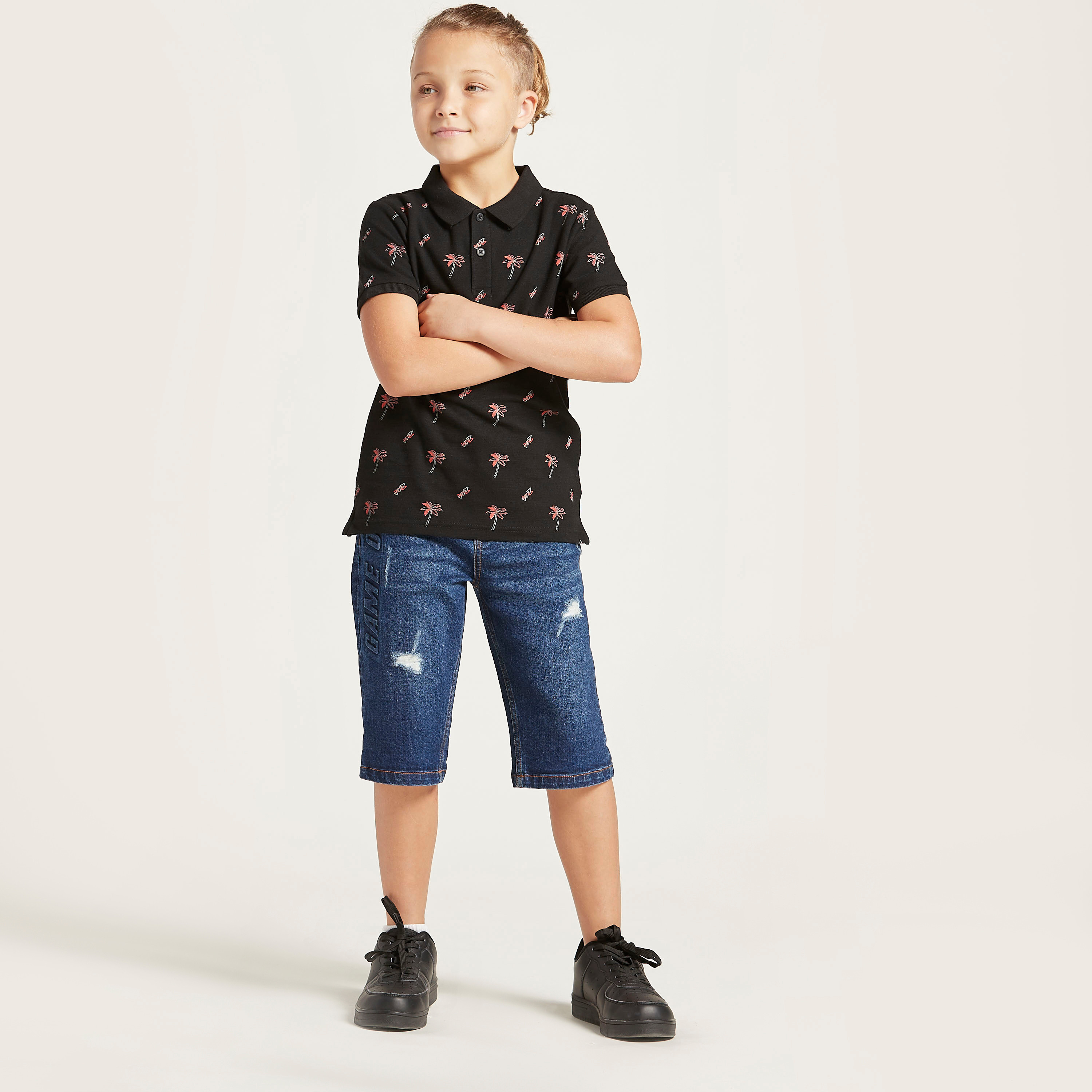 Juniors Printed Polo T-shirt with Short Sleeves-boys-clothing-tshirtsandpolos-image-3