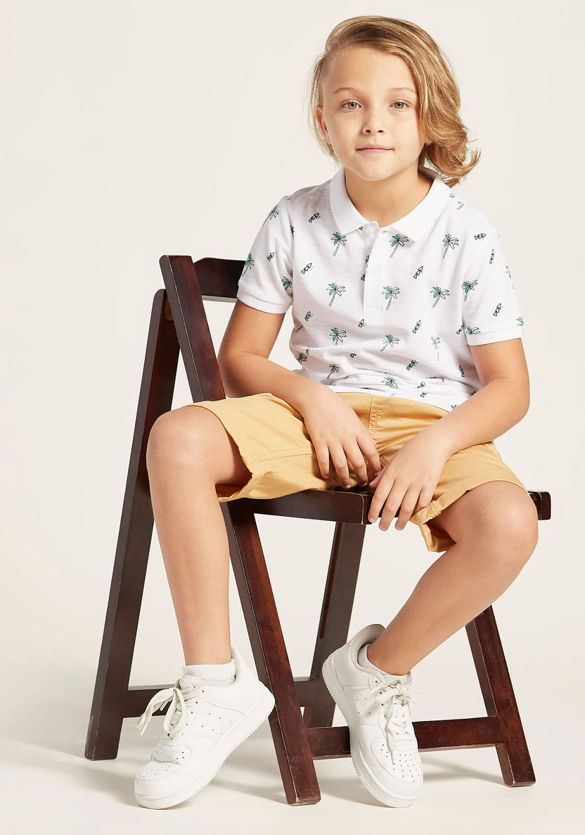 Juniors Printed Polo T-shirt with Short Sleeves-T Shirts-image-0