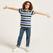 Juniors Striped Polo T-shirt with Short Sleeves and Button Closure-T Shirts-thumbnail-0