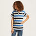 Juniors Striped Polo T-shirt with Short Sleeves and Button Closure-T Shirts-thumbnail-1