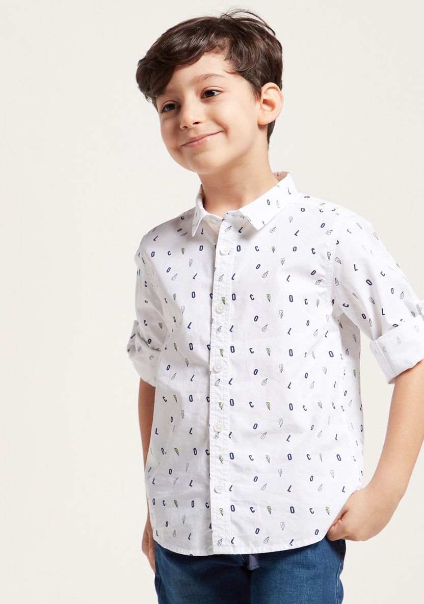 Juniors All-Over Print Shirt with Spread Collar and Long Sleeves-Shirts-image-0