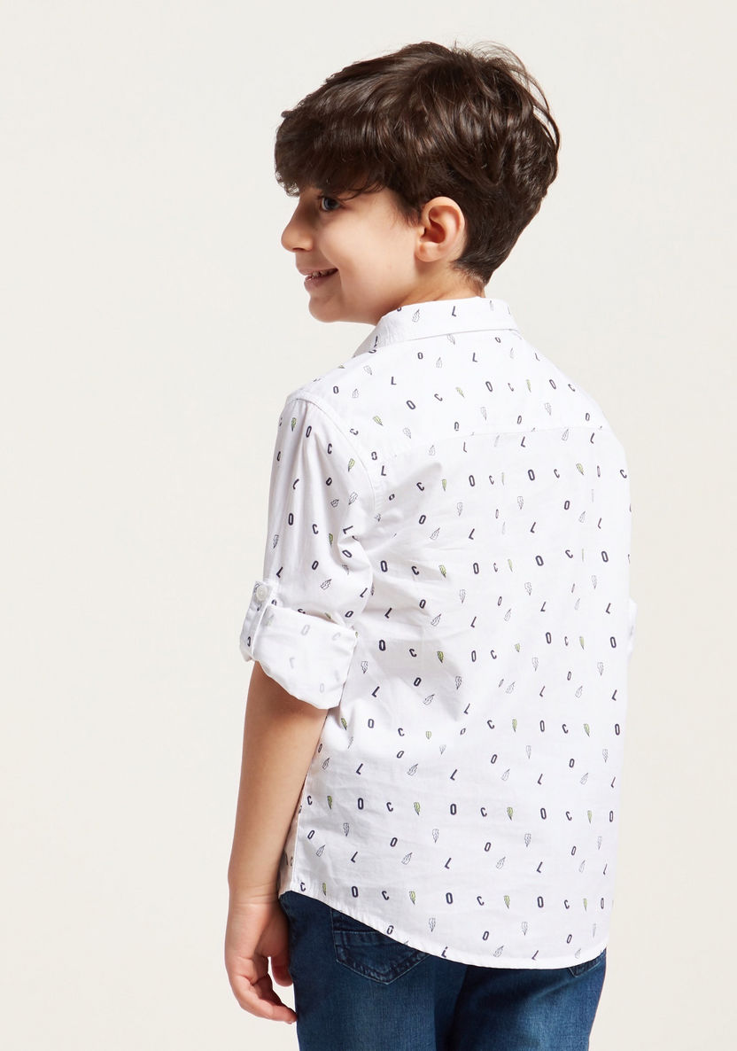 Juniors All-Over Print Shirt with Spread Collar and Long Sleeves-Shirts-image-3