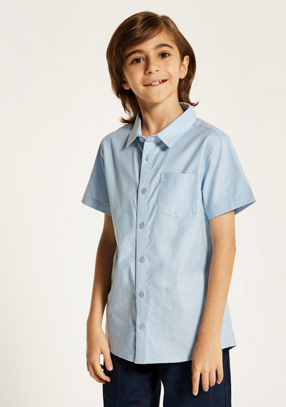 Juniors Solid Shirt with Spread Collar and Short Sleeves