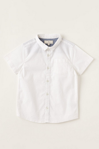 Juniors Solid Shirt with Spread Collar and Short Sleeves
