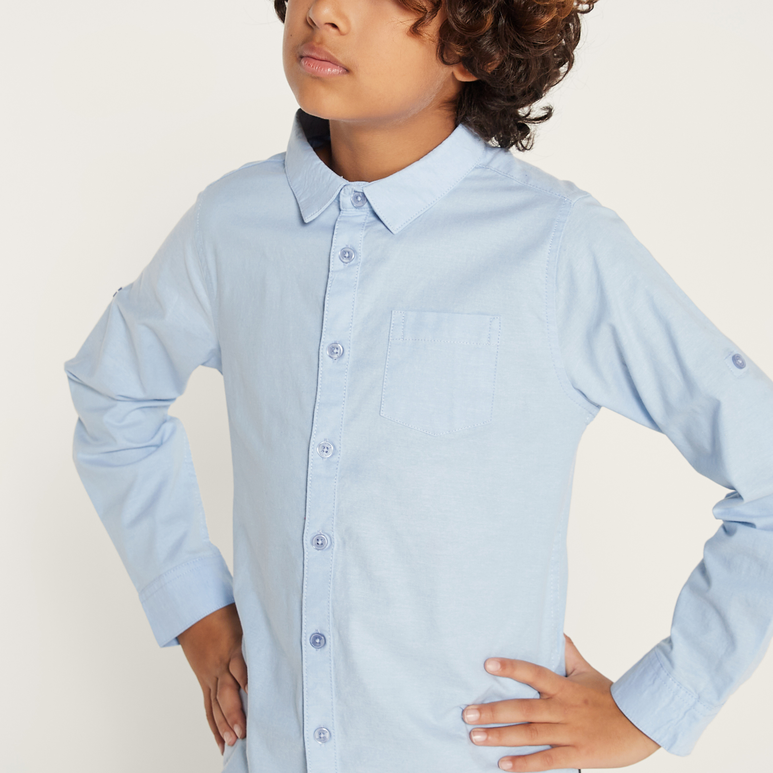 Juniors Solid Shirt with Long Sleeves and Pocket-boys-clothing-shirts-image-3