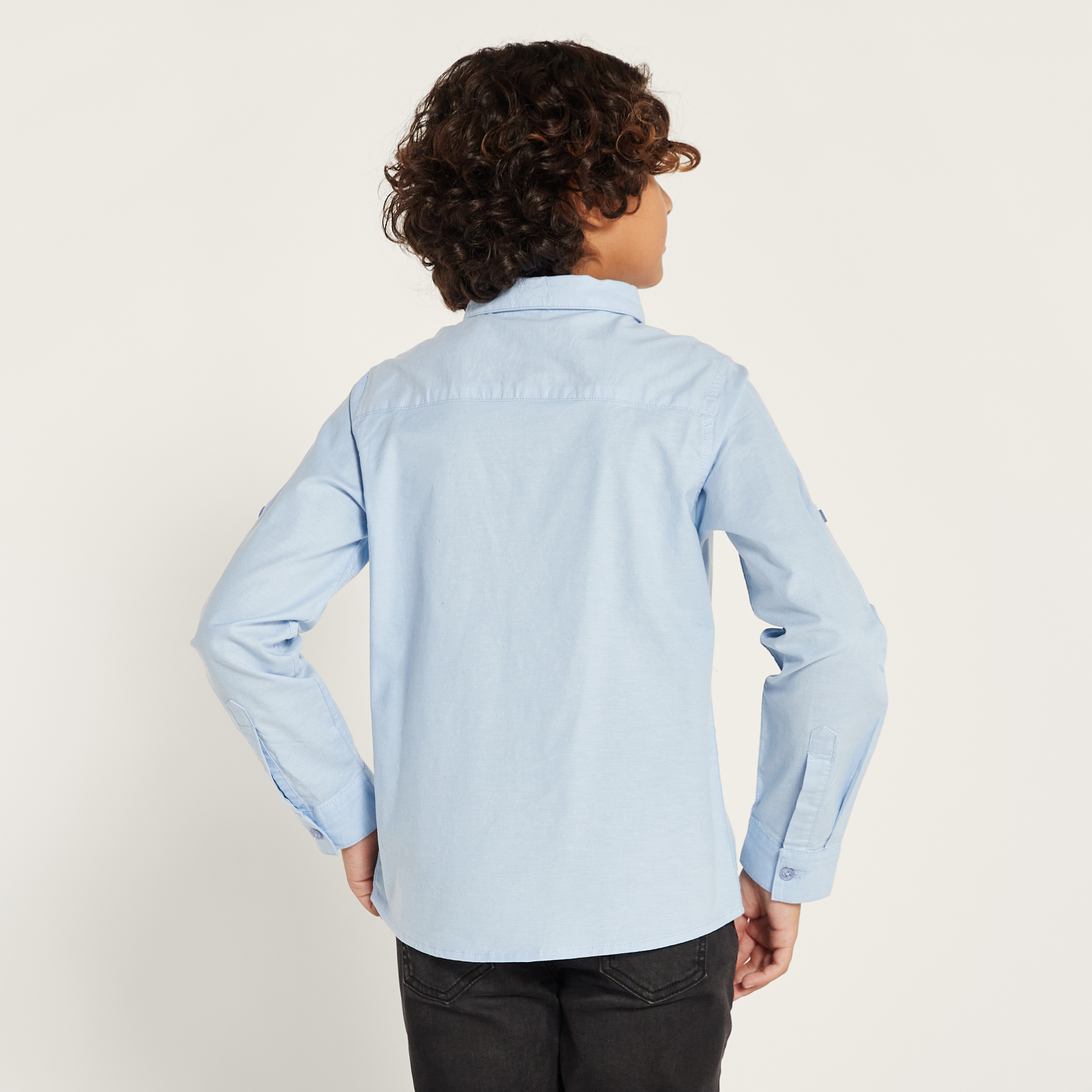 Juniors Solid Shirt with Long Sleeves and Pocket-boys-clothing-shirts-image-4