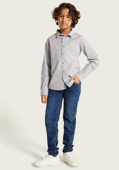 Juniors Solid Long Sleeves Shirt with Pocket and Button Closure