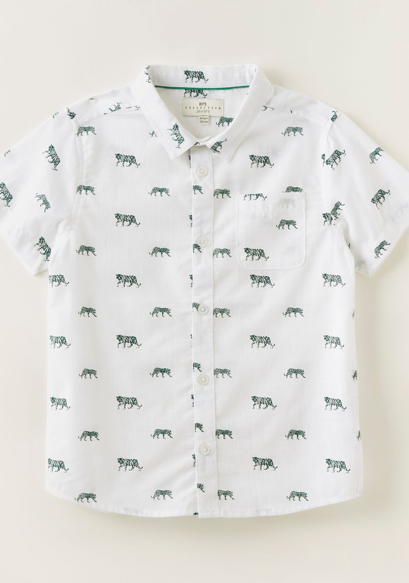 Juniors All-Over Print Shirt with Spread Collar and Short Sleeves-T Shirts-image-0