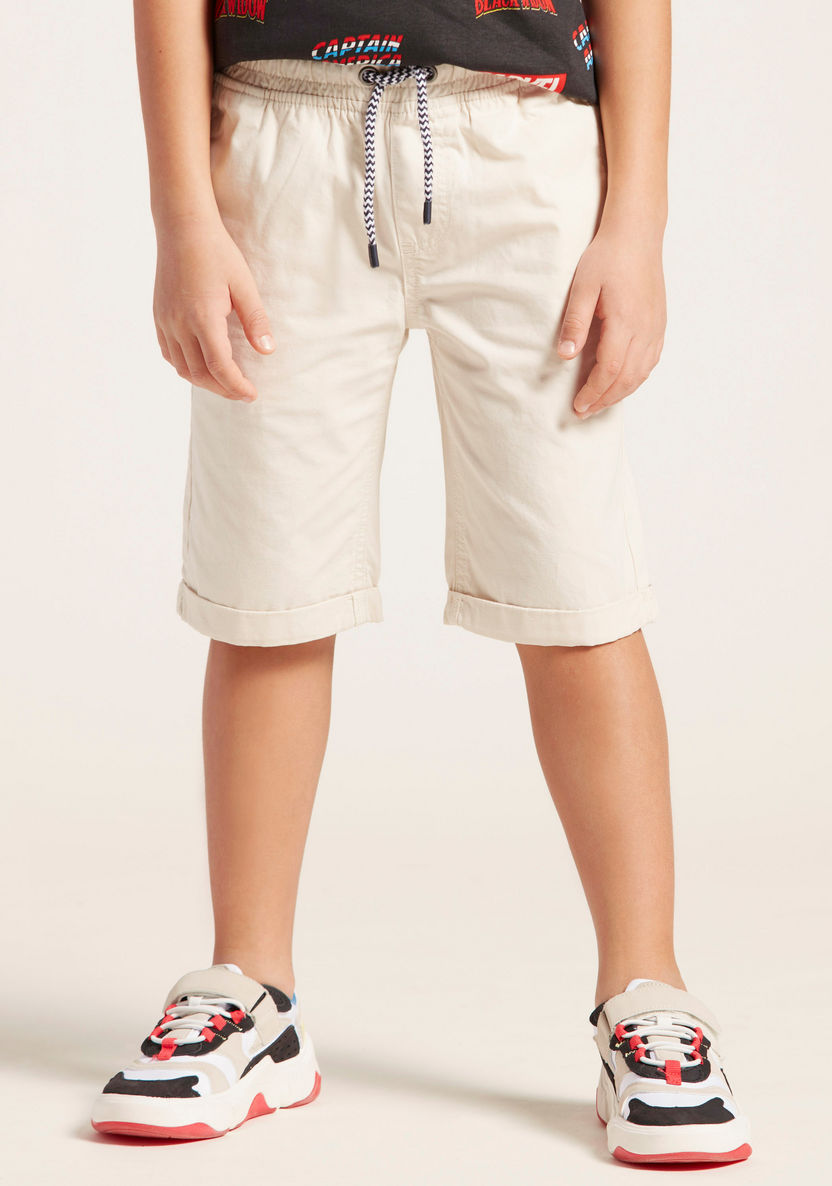 Juniors Solid Shorts with Pockets and Drawstring-Shorts-image-2