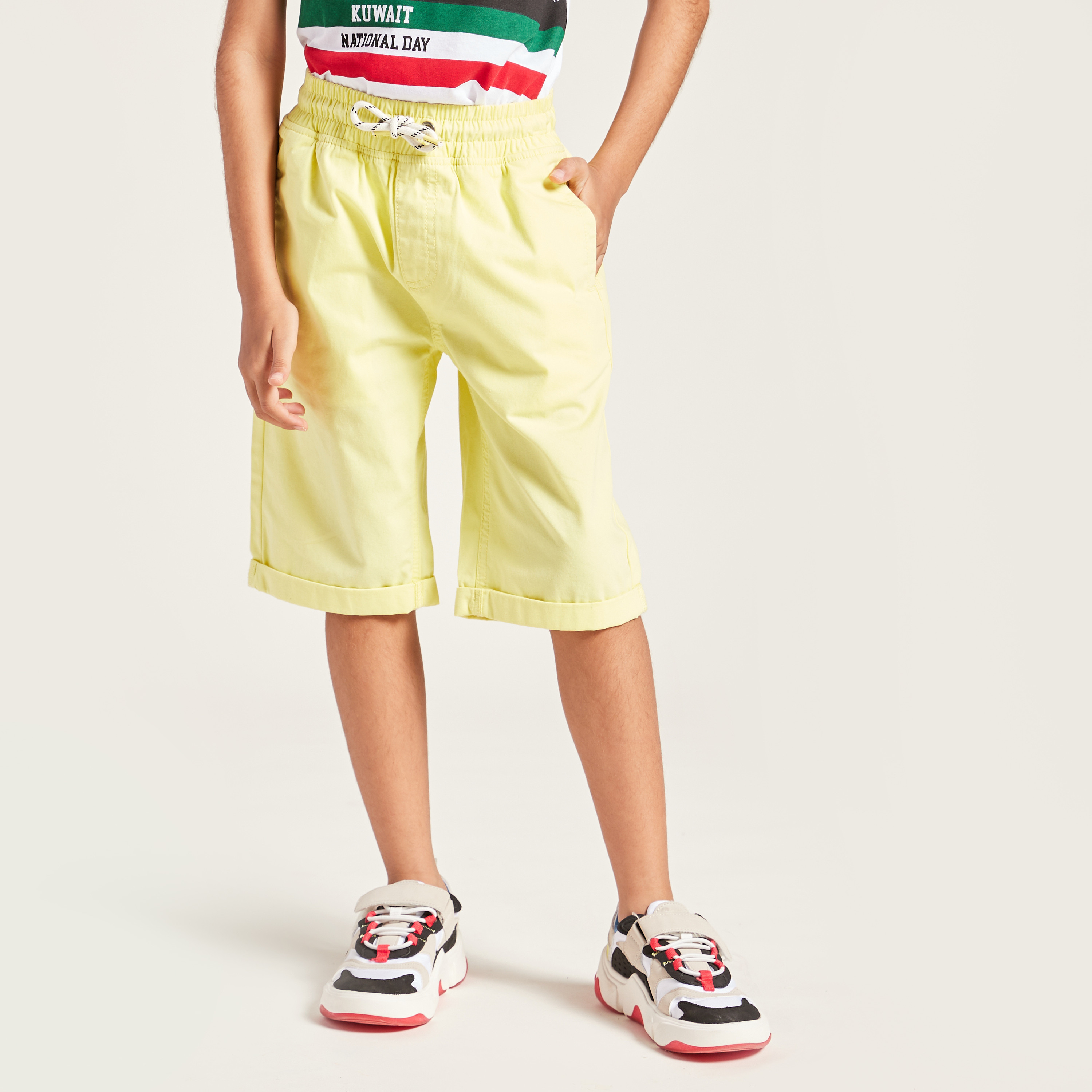 Juniors Solid Shorts with Pocket Detail and Drawstring Closure-boys-clothing-bottoms-shorts-image-2