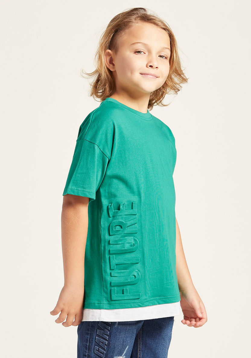 Juniors Round Neck T-shirt with Embossed Typographic Design-T Shirts-image-2