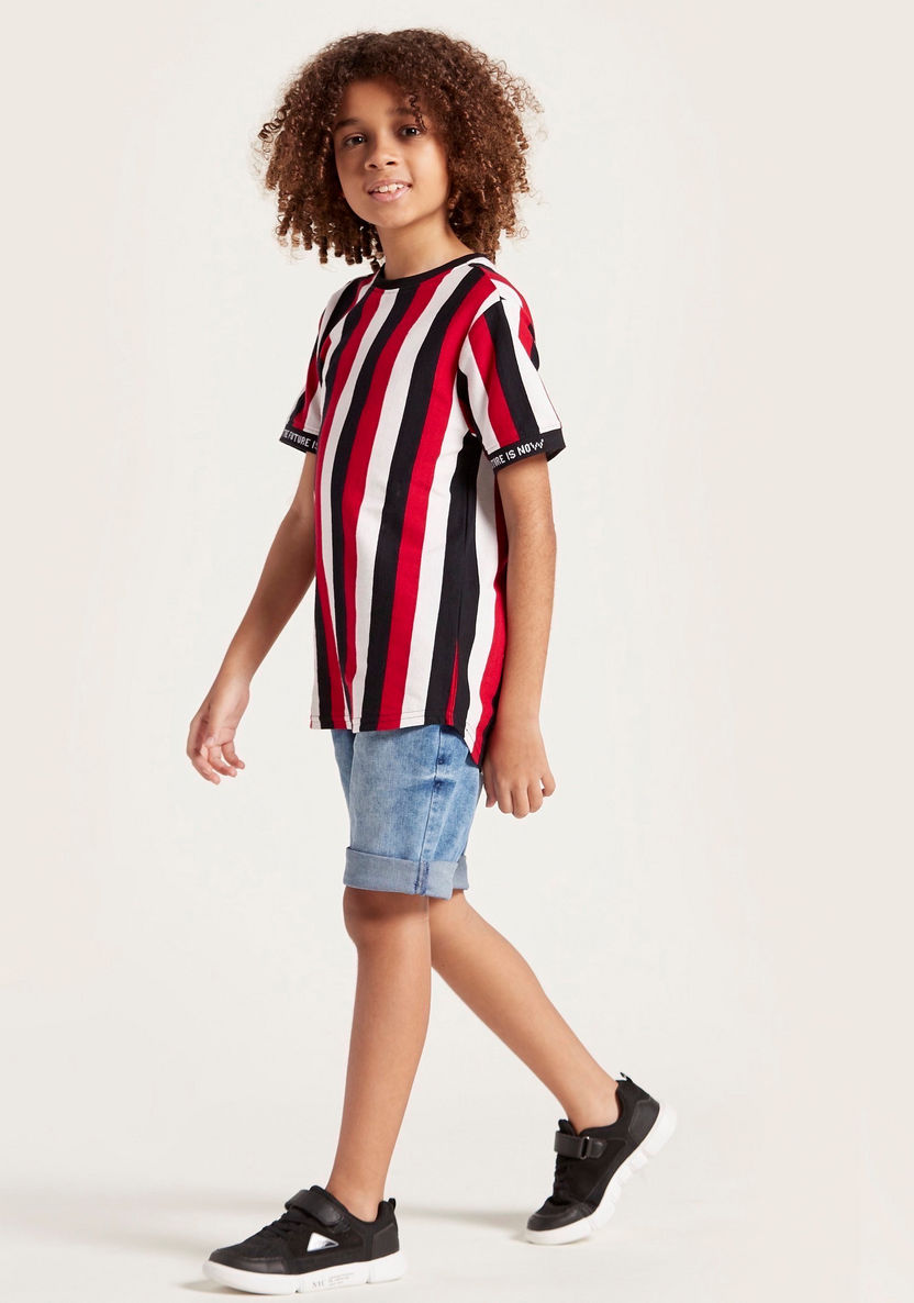 Juniors Striped T-shirt with Round Neck and Short Sleeves-T Shirts-image-1