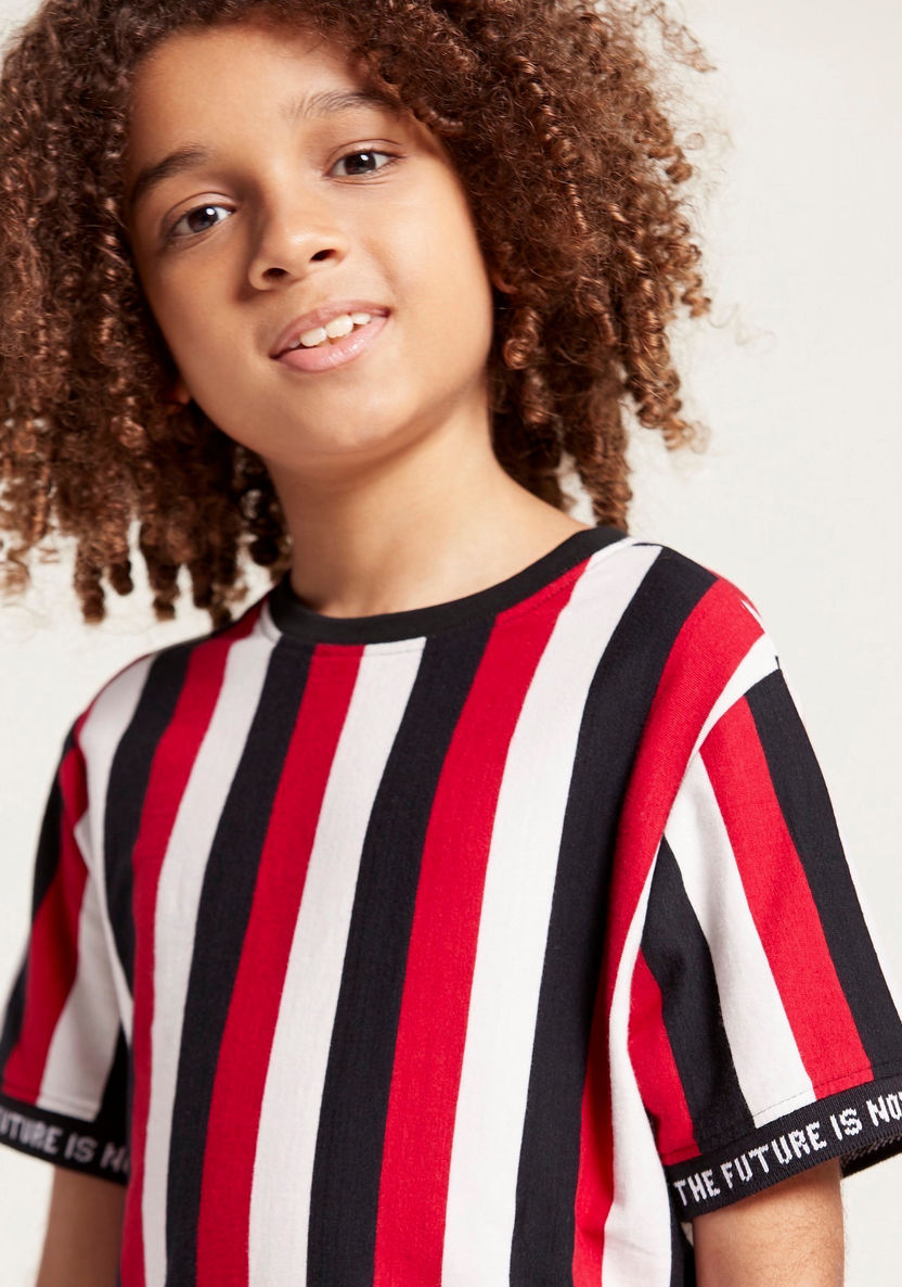 Juniors Striped T-shirt with Round Neck and Short Sleeves-T Shirts-image-2