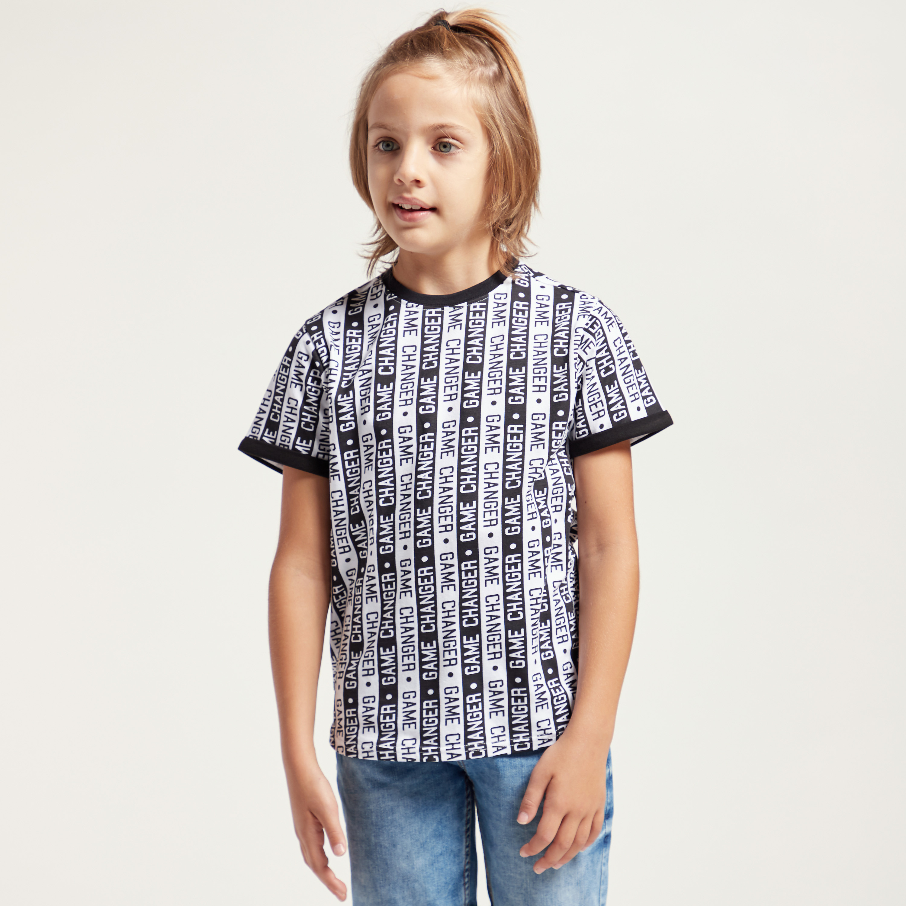 Juniors Graphic Print Round Neck T-shirt with Short Sleeves-boys-clothing-tshirtsandpolos-image-2