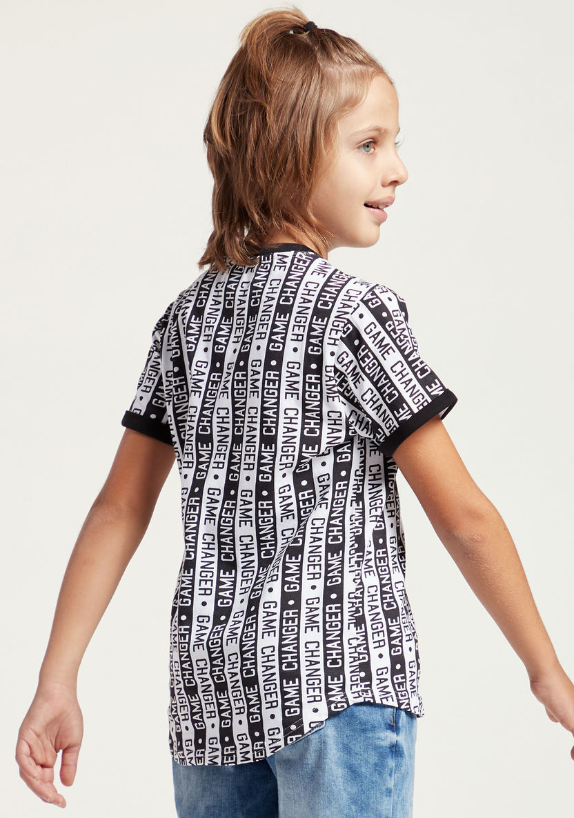 Juniors Graphic Print Round Neck T-shirt with Short Sleeves-T Shirts-image-3