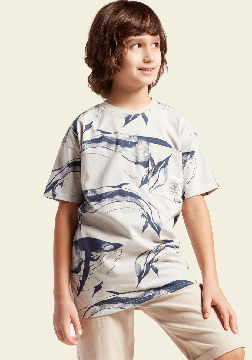 Juniors All Over Print T-shirt with Round Neck and Short Sleeves-T Shirts-image-2