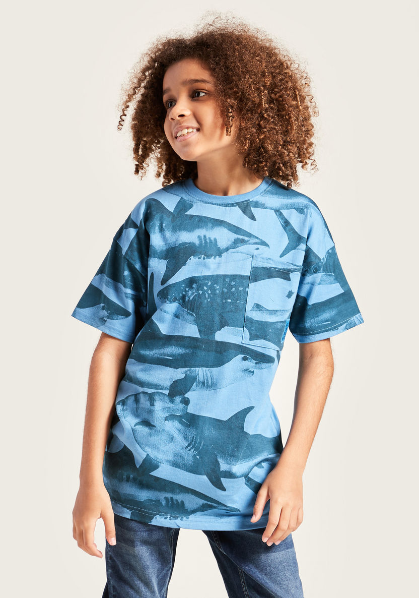 Juniors Camouflage Print Round Neck T-shirt with Short Sleeves-T Shirts-image-1