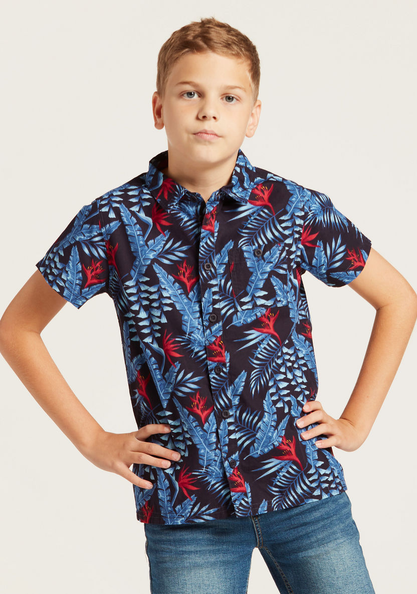 Juniors All-Over Print Shirt with Spread Collar and Short Sleeves-Shirts-image-1