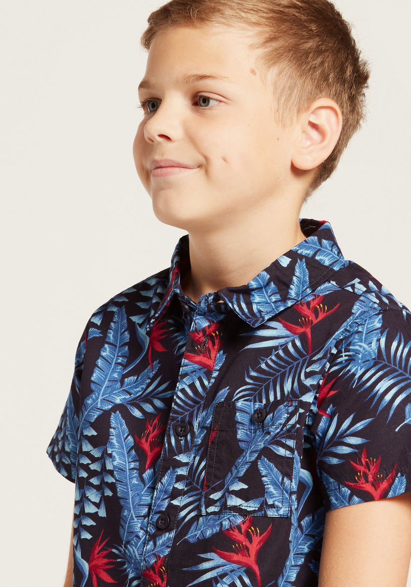 Juniors All-Over Print Shirt with Spread Collar and Short Sleeves-Shirts-image-2