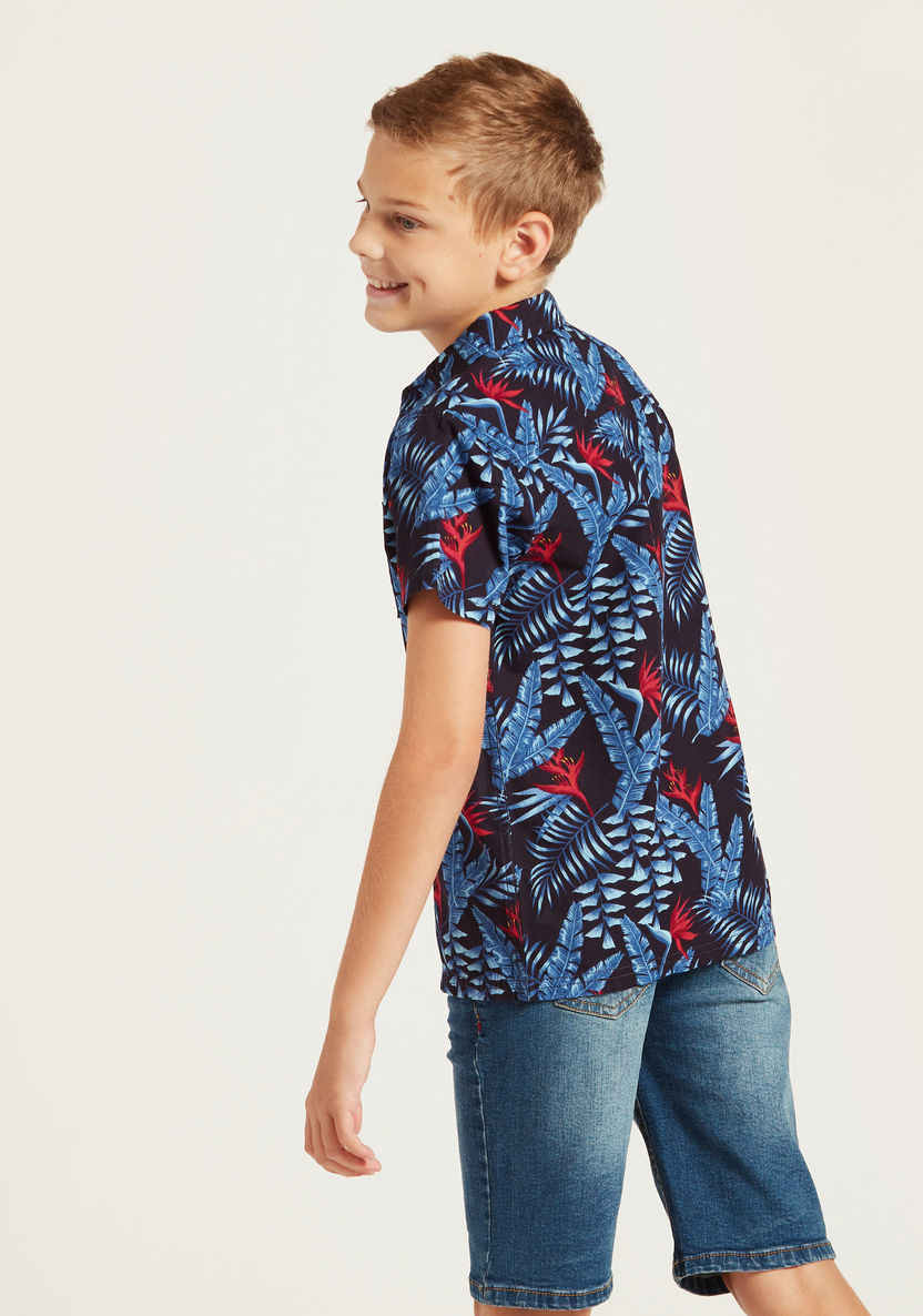 Juniors All-Over Print Shirt with Spread Collar and Short Sleeves-Shirts-image-3
