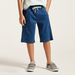 Juniors Solid Denim Shorts with Pockets and Drawstring Closure-Shorts-thumbnail-1