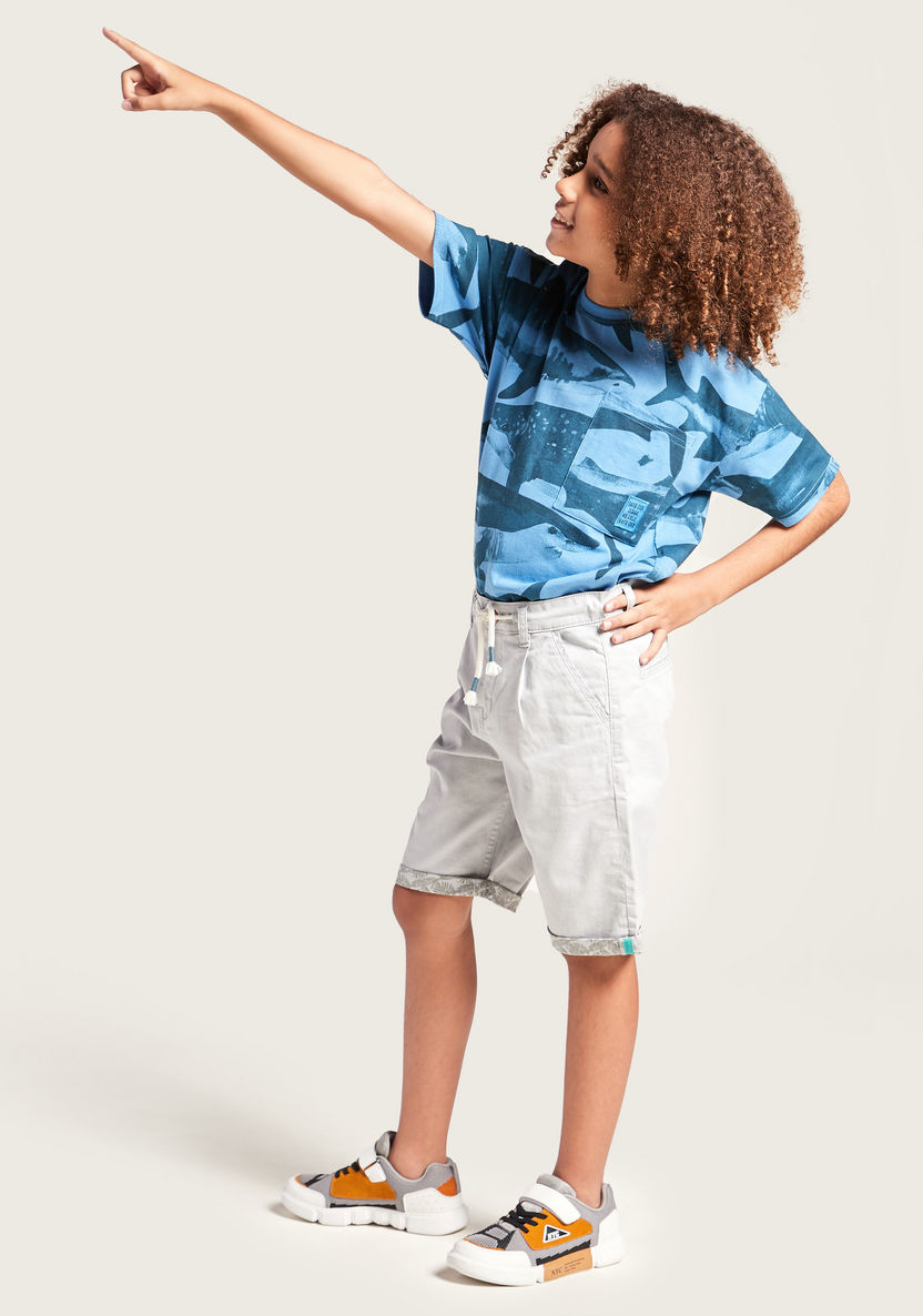 Juniors Solid Shorts with Elasticated Drawstring Waist and Pockets-Shorts-image-0